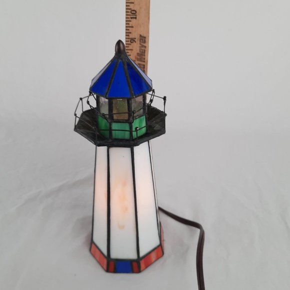 Vintage Tiffany-Stained Glass Blue, Red, Green Light House - 9.75" tall - Picture 6 of 6